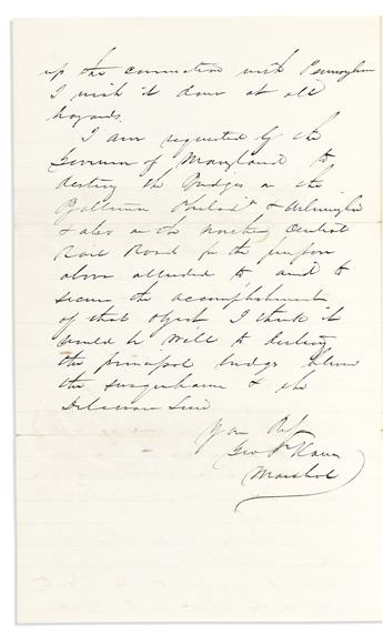 (CIVIL WAR--MARYLAND.) George P. Kane. Letter by Baltimores police chief, thwarting Union troops the day after the Baltimore Riot.